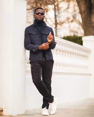 С чем носить черные вельветовые брюки чинос