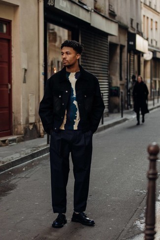 Какие туфли дерби носить с черной джинсовой курткой