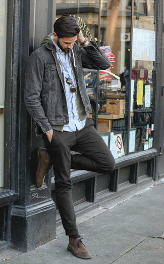 Какой худи носить с черной джинсовой курткой мужчине