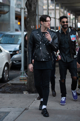 Какие косухи носить с черными туфлями дерби