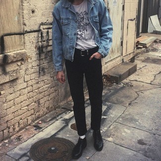 Какие джинсовые куртки носить с черными ботинками дезертами