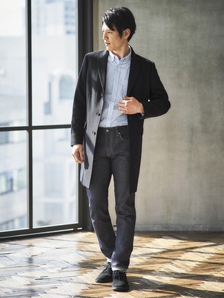 Какие длинные пальто носить с черными ботинками дезертами