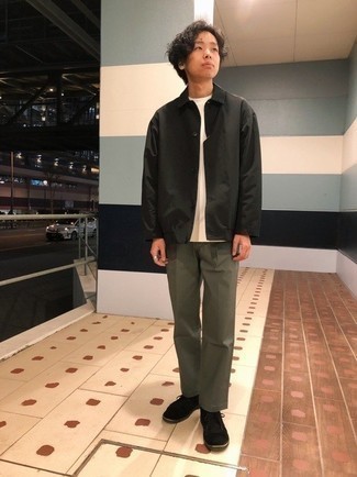 Какие куртки-рубашки носить с черными ботинками дезертами