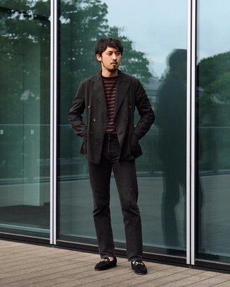 Какие лоферы носить с черным двубортным пиджаком мужчине