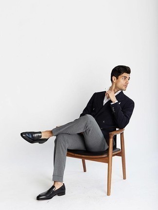 Какие лоферы носить с черным двубортным пиджаком мужчине