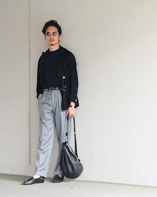 Какие лоферы носить с черным двубортным пиджаком мужчине