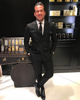 Какие монки носить с черным двубортным пиджаком