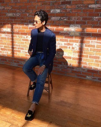 С чем носить черные лоферы с вышивкой мужчине