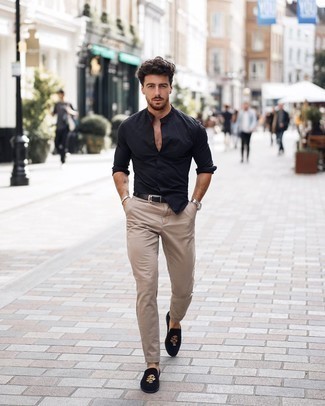 С чем носить черные лоферы с вышивкой мужчине