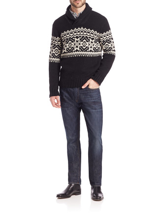 С чем носить черный свитер с жаккардовым узором мужчине