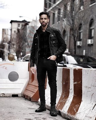 Как носить черную полевую куртку с черными джинсами