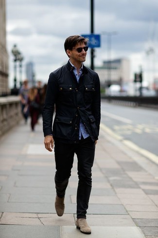 Какие ботинки челси носить с черной полевой курткой