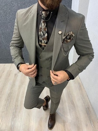 С чем носить черный галстук с цветочным принтом мужчине