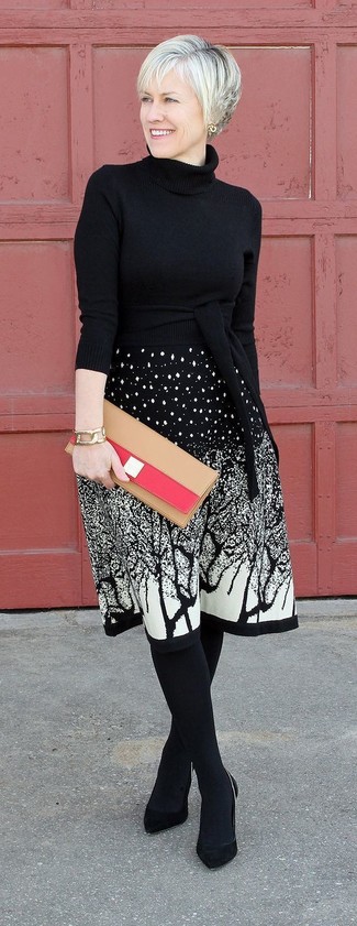 Какие водолазки носить с черной пышной юбкой