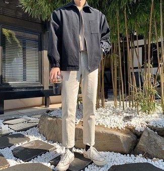 Какие брюки чинос носить с черной курткой харрингтон