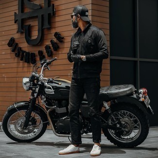 С чем носить черную куртку харрингтон