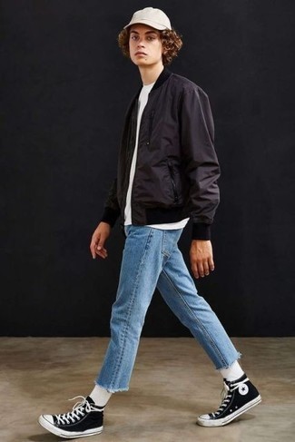 Какие бомберы носить с черными высокими кедами мужчине