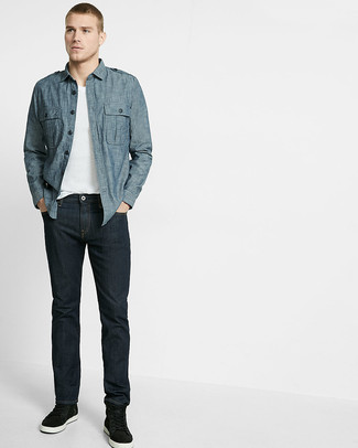 Какие джинсы носить с черными высокими кедами мужчине