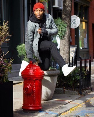 Как носить черный худи с темно-серым длинным пальто