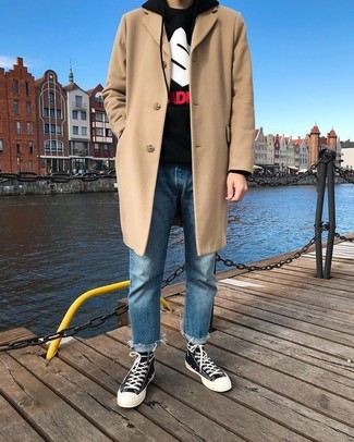 Какие длинные пальто носить с черным худи