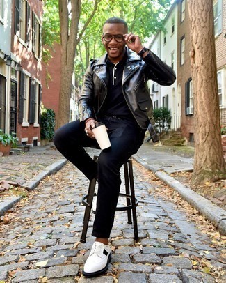 Какие косухи носить с черными джинсами мужчине