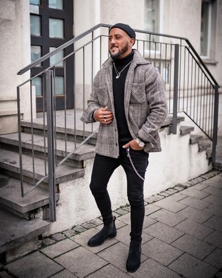 Как носить черные джинсы с черной шерстяной водолазкой мужчине