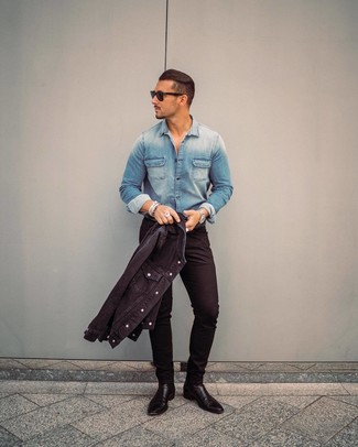 Какие джинсовые рубашки носить с черными джинсами мужчине