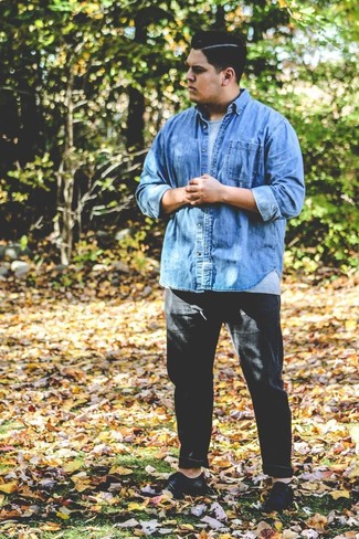 Какие джинсовые рубашки носить с черными джинсами мужчине