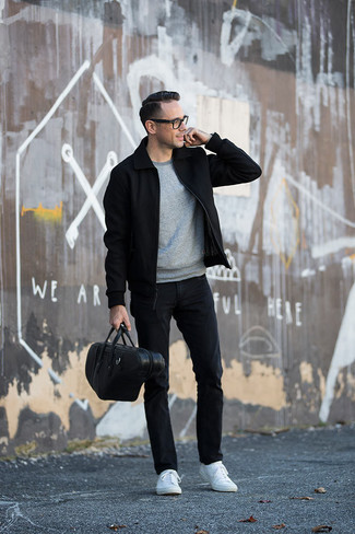 Какие куртки харрингтон носить с черными джинсами