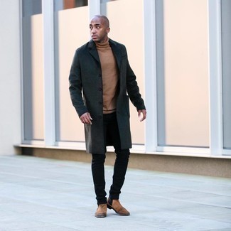 Какие длинные пальто носить с черными джинсами