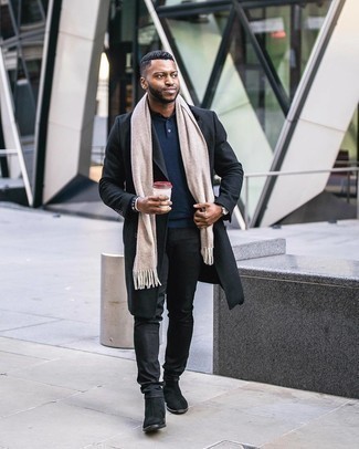 Какие длинные пальто носить с черными джинсами