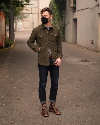 Какие куртки-рубашки носить с черными джинсами мужчине