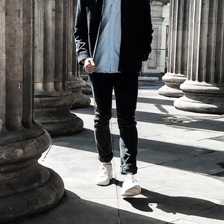 Какие куртки-рубашки носить с черными джинсами мужчине