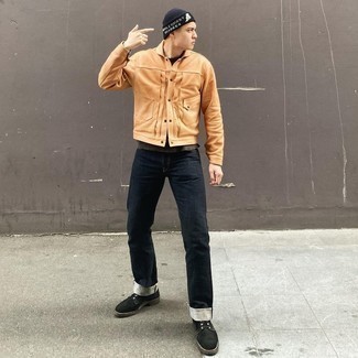 Какие куртки-рубашки носить с черными джинсами мужчине