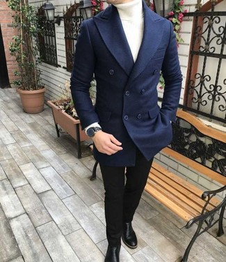 Как носить черные джинсы с белой водолазкой мужчине