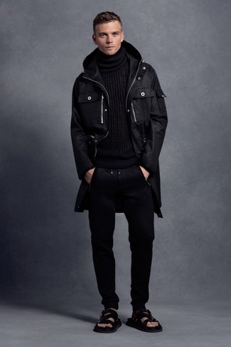 С чем носить черную вязаную водолазку мужчине