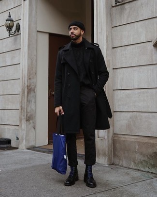 С чем носить черную вязаную водолазку мужчине