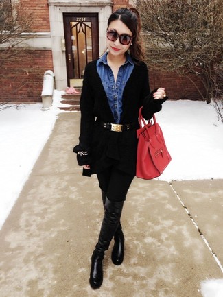 С чем носить черный кожаный ремень женщине