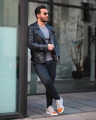 С чем носить черную кожаную косуху мужчине