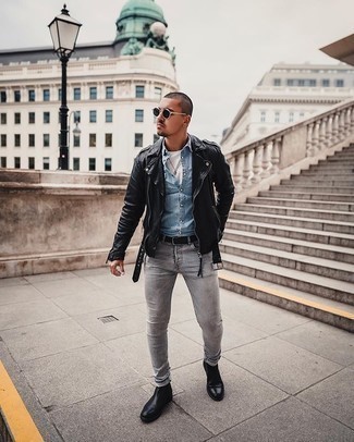 С чем носить черную кожаную косуху мужчине