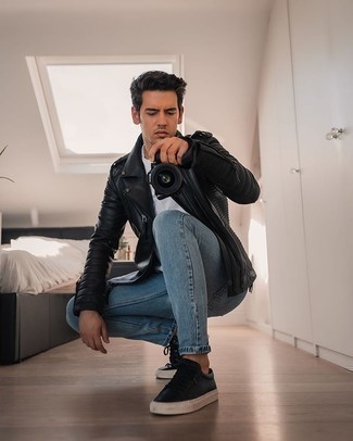 С чем носить черную кожаную косуху мужчине