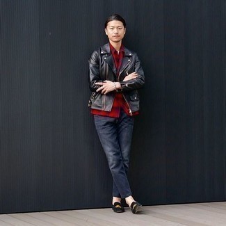 С чем носить черную кожаную косуху мужчине