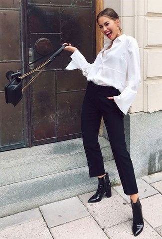 С чем носить черные кожаные ботинки женщине