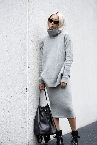 С чем носить черную кожаную сумку-мешок