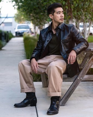 С чем носить черные кожаные ботинки челси мужчине