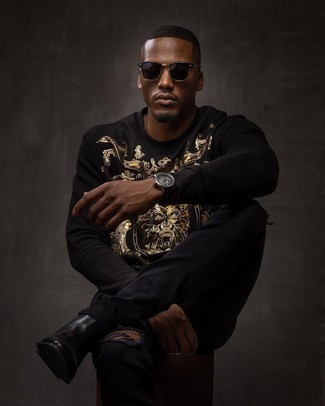 С чем носить черные кожаные ботинки челси мужчине