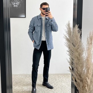 С чем носить черные кожаные ботинки челси мужчине