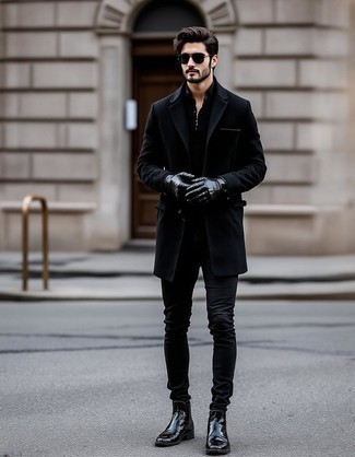С чем носить черные кожаные перчатки мужчине