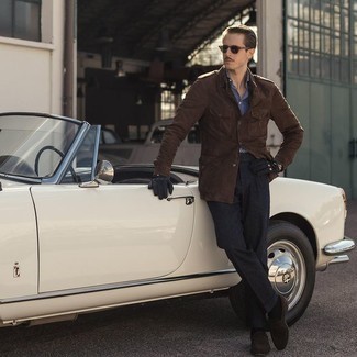 С чем носить черные кожаные перчатки мужчине