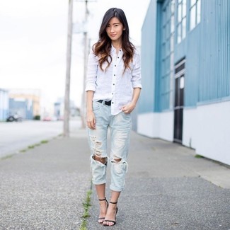 С чем носить черные кожаные босоножки на каблуке